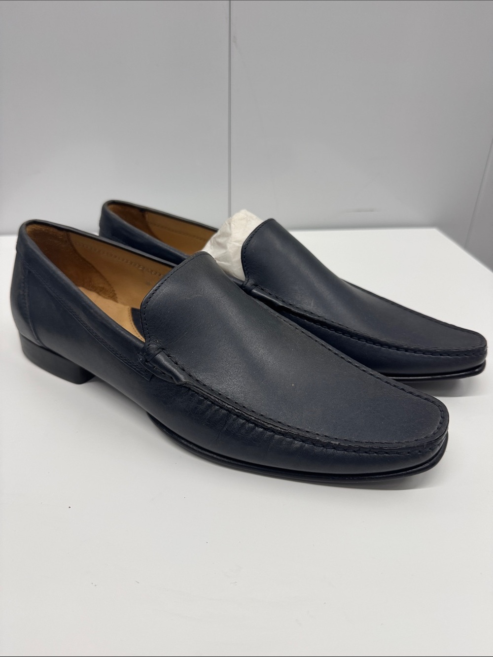 Caporicci Dark Navy calfskin Leather Slip-On Driving Loafers size 8